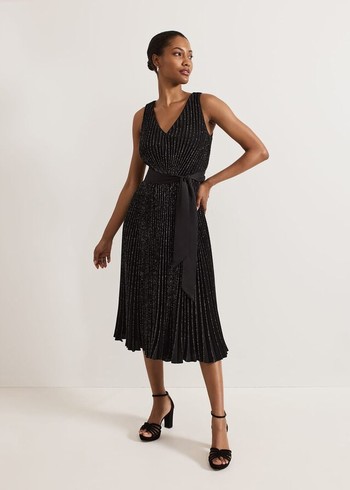 Phase Eight Keleche Glitter Pleat Dress Black Canada | FAVJLD-972